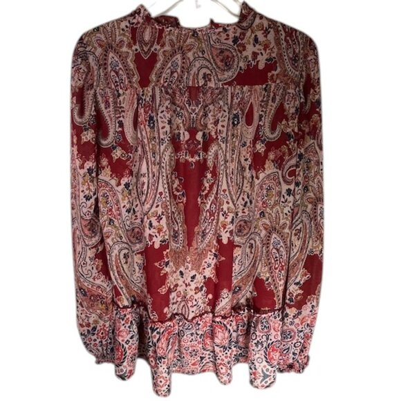 Knox Rose Burgundy Multicolor Floral Popover Top- Size S - Picture 7 of 14